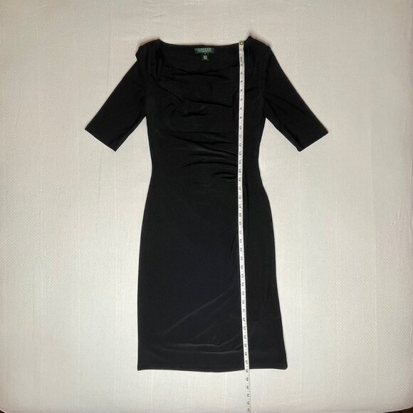 Lauren by Ralph Lauren Black Cowl Neck Ruched Midi Dress | Size 4 - Picture 5 of 8